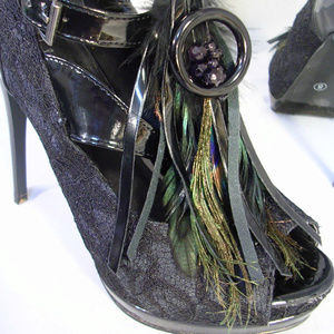 2 Lips Too Peacock Feather & Black Lace Heels